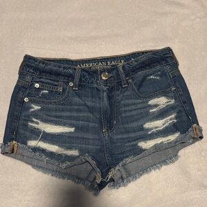 American Eagle Outfitters Ripped Jean Shorts - Dark Blue